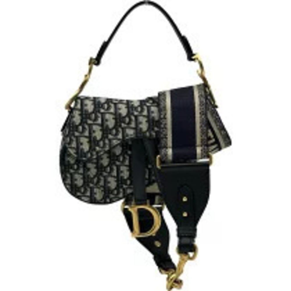 Christian Dior Saddle Bag Navy Blue Canvas Shoulder